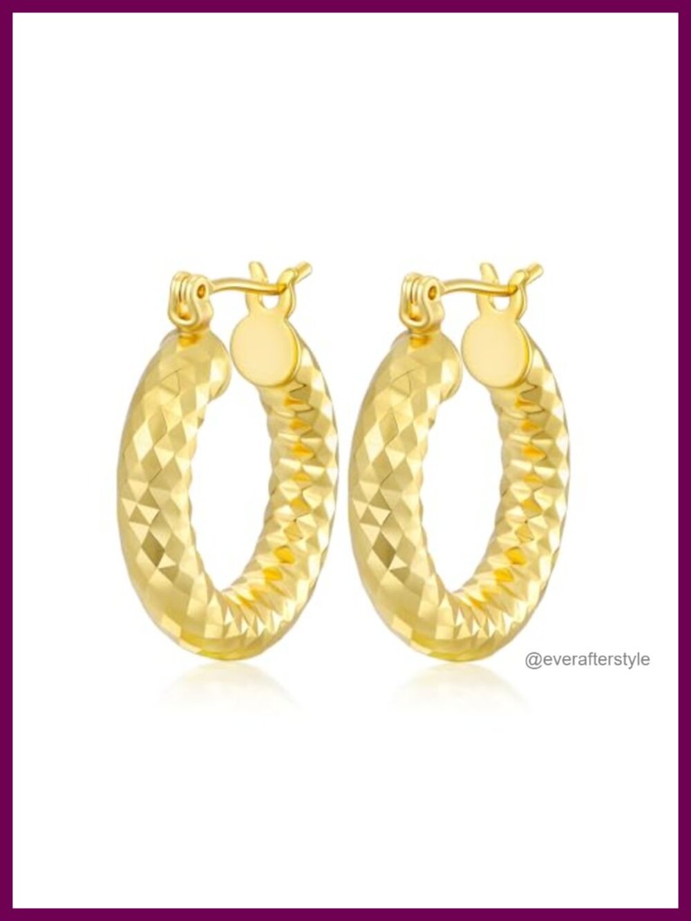 14K Gold Plated Hoop Earrings Wrinkle Texture Lightweight Hypoallergenic